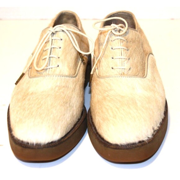 Pons Quintana Horsehair Cowhide Leather Oxford Shoes Women's sz 6 Cream Ivory - Picture 2 of 12